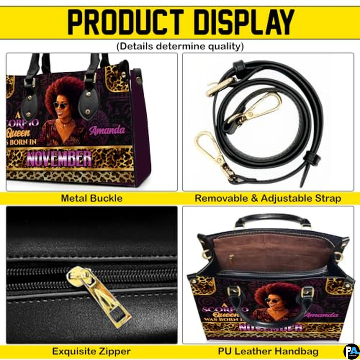 Personalized African American Leather Bag, African Purse, Gifts for Black Girl Women, Black History Handbags