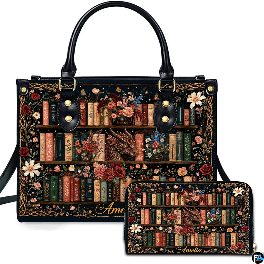 Personalized Book Lover Leather Handbag for Women, 3D Bookstore Library Tote Bag, Literary Gift for Readers, Bookworms