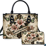Easter Lily Wooden Cross Handbag and Matching Wallet Set