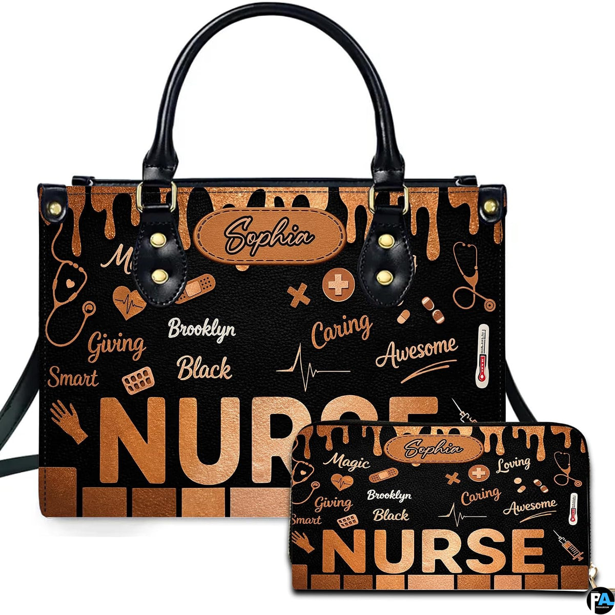 Personalized Nurse Leather Bag – Custom Medical Handbag & Purse Set with Name Gifts for Nursing Student Christmas Gift