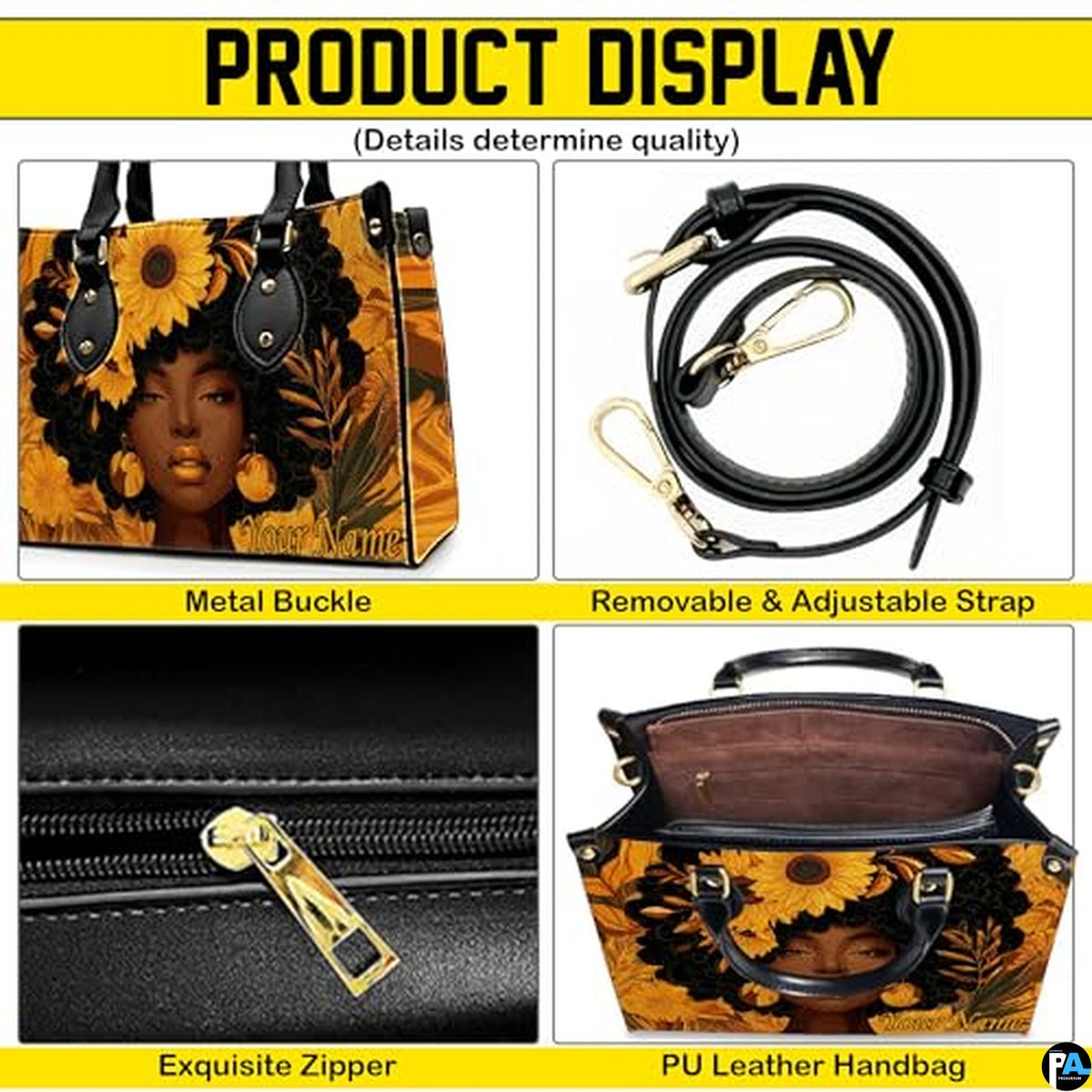 Personalized Black Women Leather Bag, Custom Name African Purses and Handbags Gifts for Mom Birthday Christmas Mothers Day