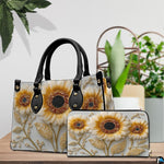 Open interior view of matching sunflower wallet displaying card slots and zipper pocket.