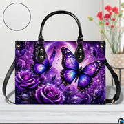 Close-up front view of matching purple butterfly zippered wallet