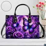 Close-up front view of matching purple butterfly zippered wallet