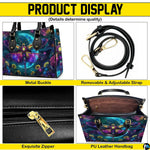 Interior view of celestial moth handbag showing open storage compartment with fabric lining