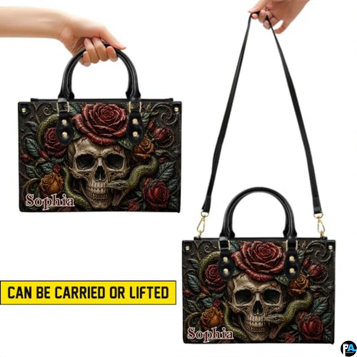 Personalized Halloween Gothic Leather Handbag Custom Raven Black Cat Purse Dark Fantasy Shoulder Bag Gift for Women