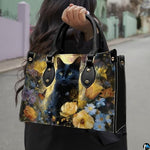 Black Cat Leather Bag – Vintage Cat Art Handbag, Stylish Animal-Themed Purse, Unique Gift for Cat Lovers