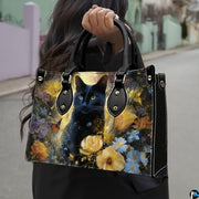 Black Cat Leather Bag – Vintage Cat Art Handbag, Stylish Animal-Themed Purse, Unique Gift for Cat Lovers
