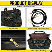 Interior view of gold dragonfly handbag showing open storage compartment with fabric lining