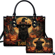 Personalized Halloween Leather Handbag – Custom Witch 3D Printing Effect Purses For Women – Spooky Gothic Shoulder Bag