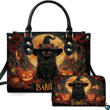 Personalized Halloween Leather Handbag – Custom Witch 3D Printing Effect Purses For Women – Spooky Gothic Shoulder Bag