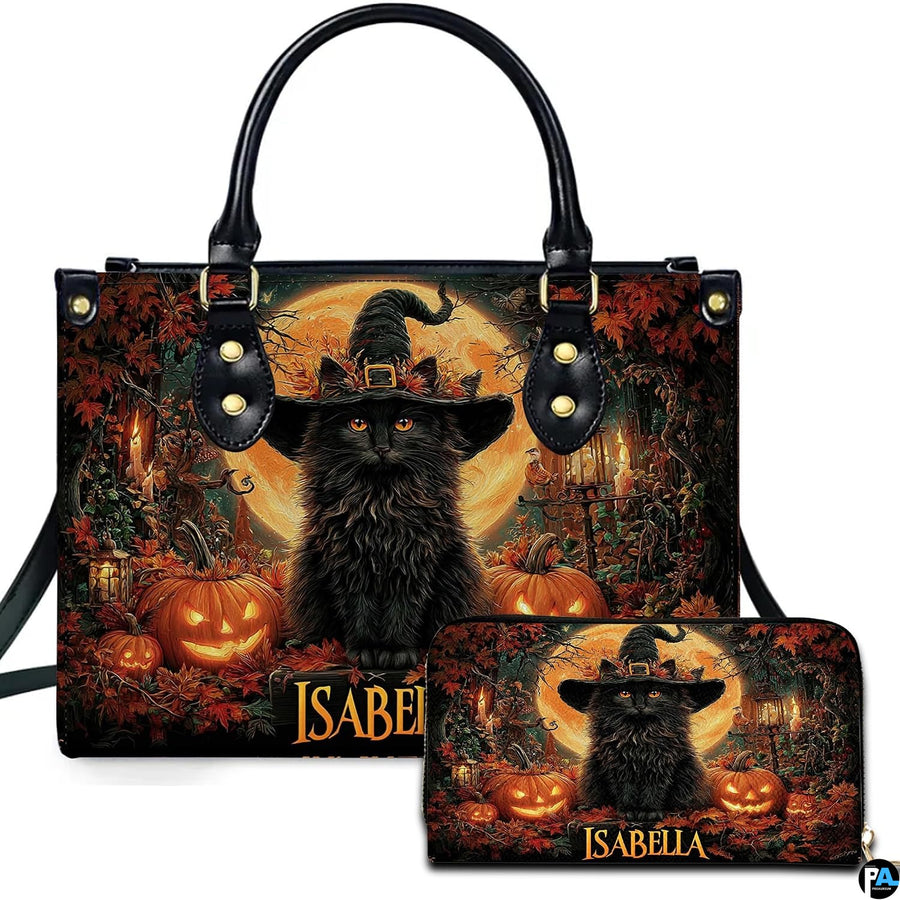 Personalized Halloween Leather Handbag – Custom Witch 3D Printing Effect Purses For Women – Spooky Gothic Shoulder Bag