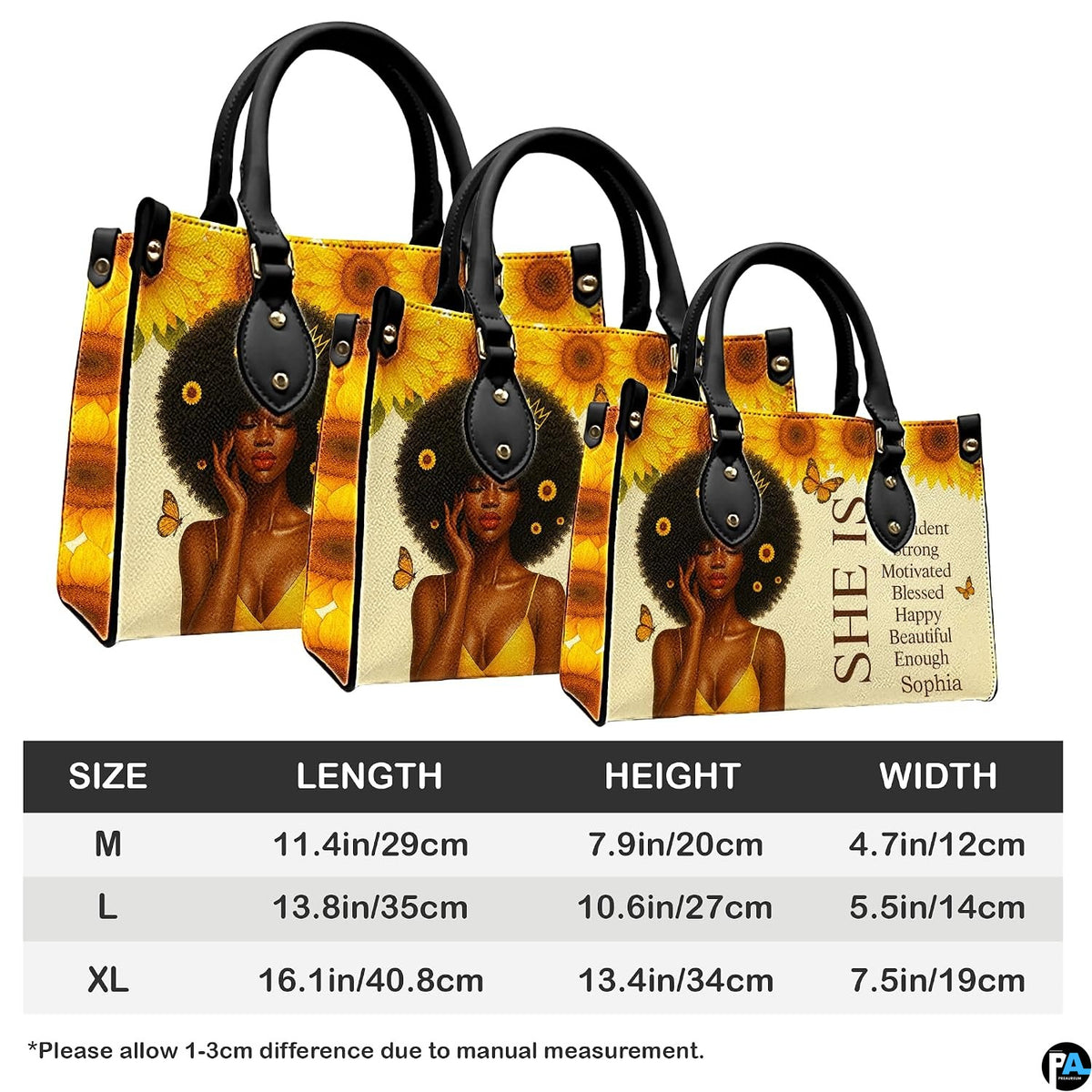 Dimension graphic detailing sizing proportions for this botanical accessory.