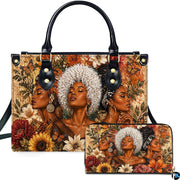 Front studio showcase presenting the three women botanical motif and coordinating accessory on white ground.
