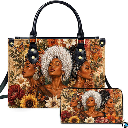 Front studio showcase presenting the three women botanical motif and coordinating accessory on white ground.
