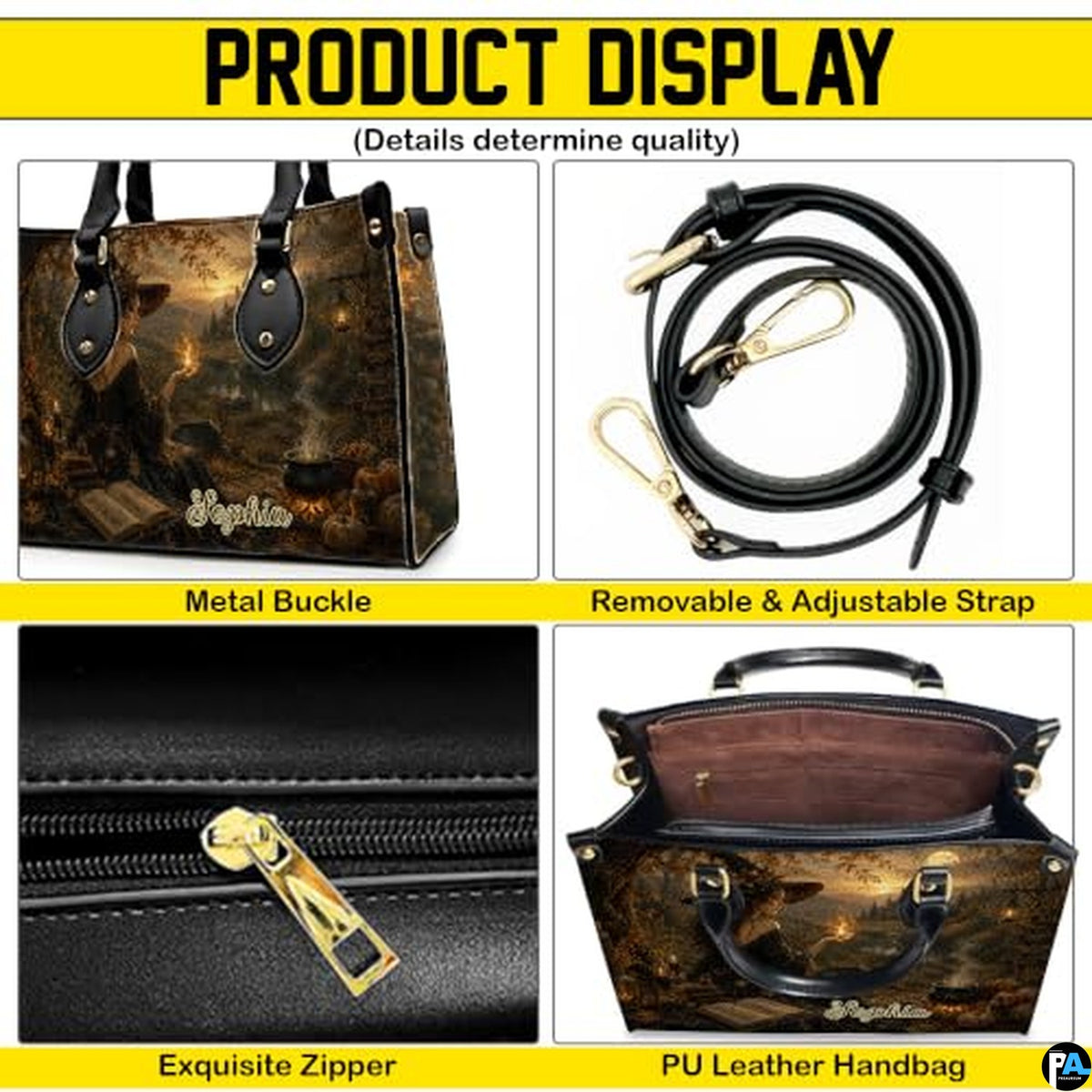 Personalized Witch Handbag with Purse, Custom Name Gothic Leather Bag Set for Women, Halloween Shoulder Bag, Witch Gift