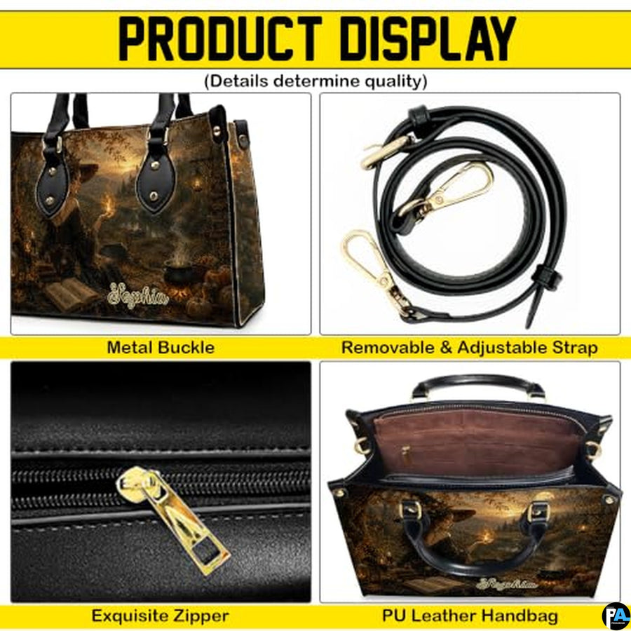 Personalized Witch Handbag with Purse, Custom Name Gothic Leather Bag Set for Women, Halloween Shoulder Bag, Witch Gift