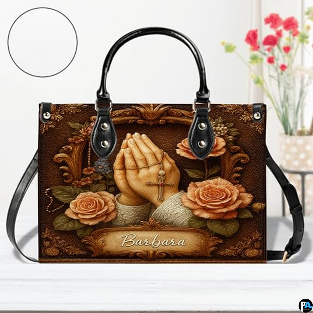 Custom Catholic Virgin Mary Leather Bag, Personalized Name Handbags and Purses for Christian Women Religious Bag Gifts