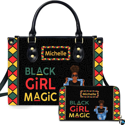 Afrocentric artwork accessory and companion piece depicting illustrated woman framed by red, yellow, and green borders.
