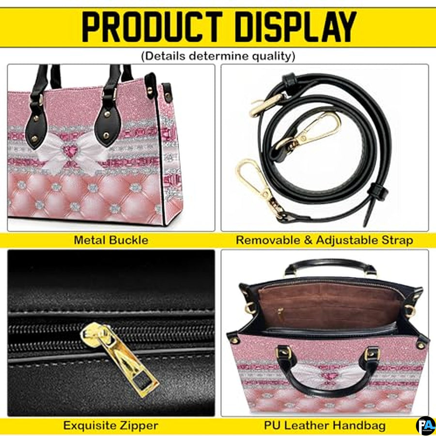 Personalized Pink Quilted Jewel Bow Handbag, Removable Strap