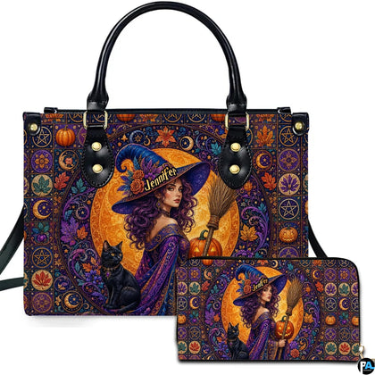 Front studio presentation showing gothic witch and black cat artwork beside companion accessory on white surface.