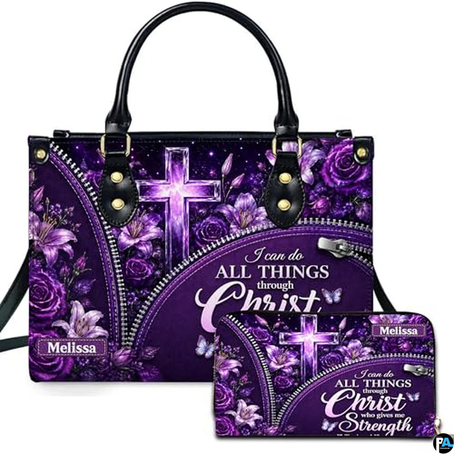 Personalized Christian Leather Handbag, Jesus Christian Tote Bag, Bible Purse, Religious Bags Gift for Mom, Women