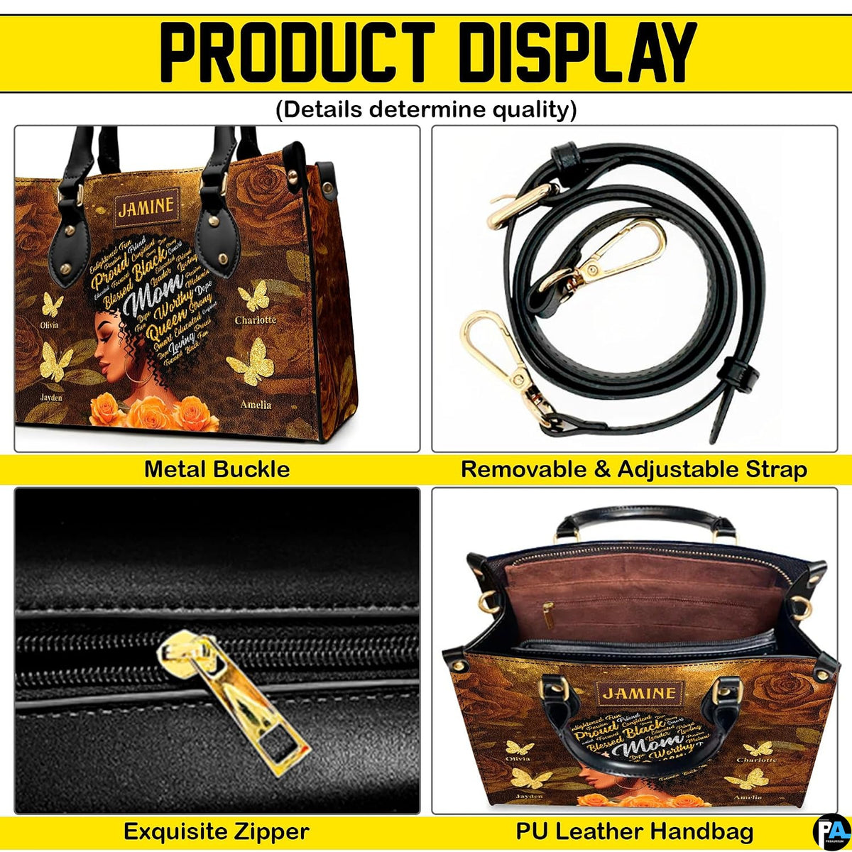 Feature overview diagram illustrating close view elements, metallic accents, and design finishings.