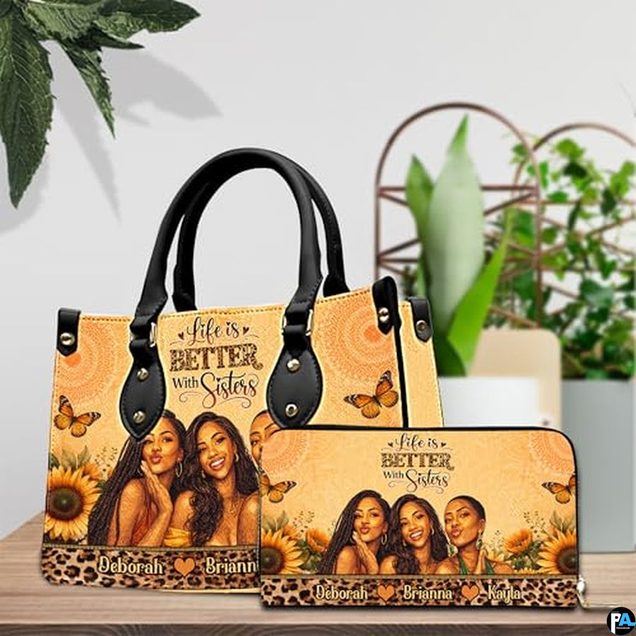Personalized Leather Handbag for Black Women, Custom African Purse Bag Set, Birthday Meaningful Gifts for Mom, Friend