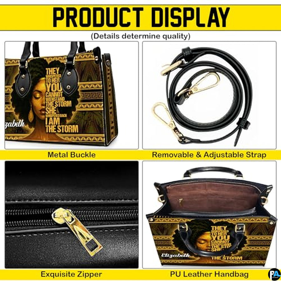 Personalized African American Leather Bag, African Purse, Gifts for Black Girl Women, Black History Handbags