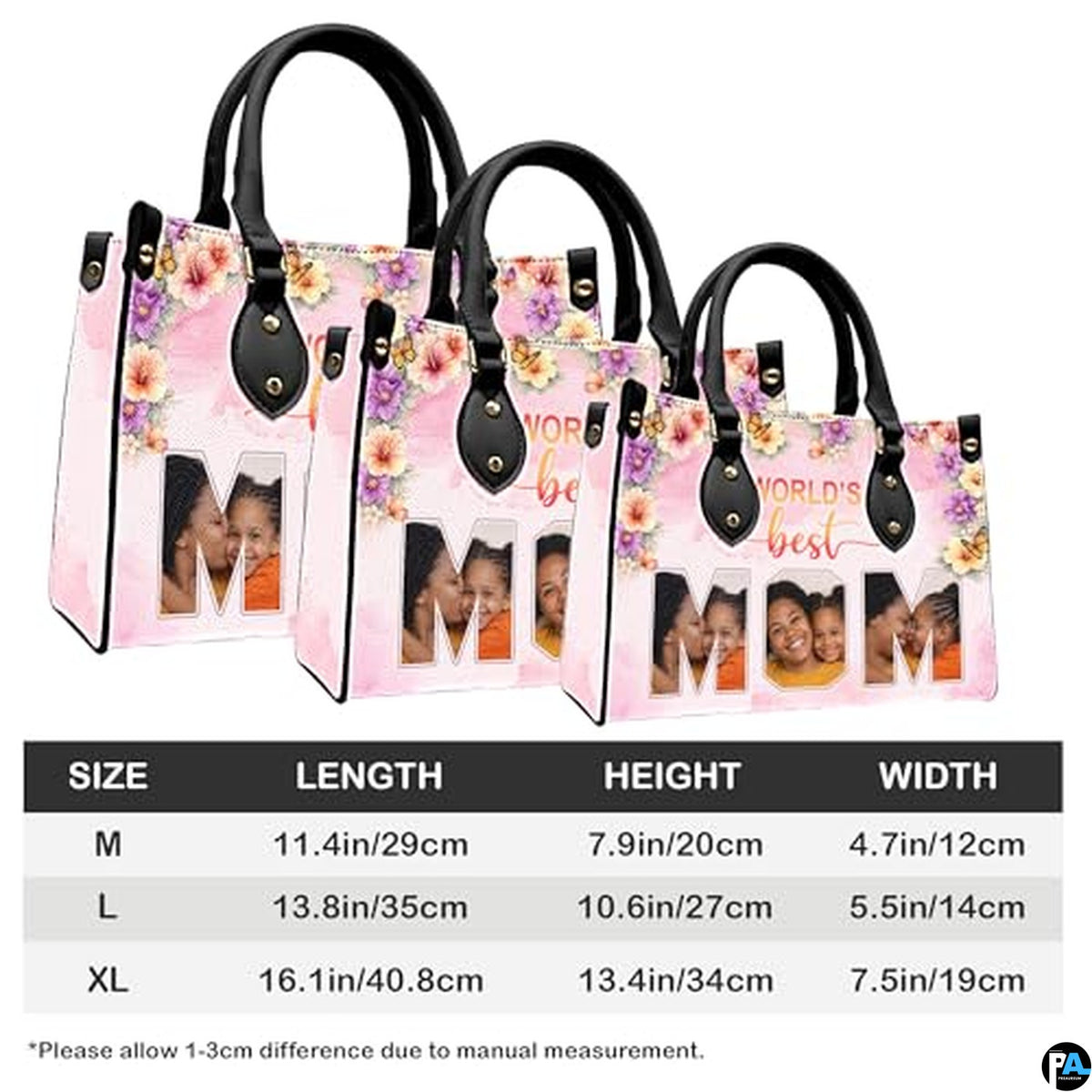 Personalized Leather Tote Bag and Purse for Mom Grandma, Custom Name Tote Bag, Birthday Gift for Mother, Grandma Gift Idea