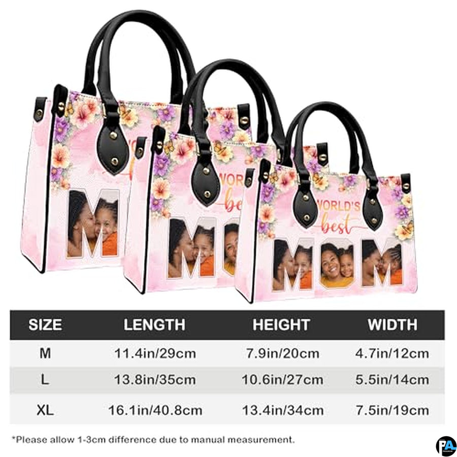 Personalized Leather Tote Bag and Purse for Mom Grandma, Custom Name Tote Bag, Birthday Gift for Mother, Grandma Gift Idea