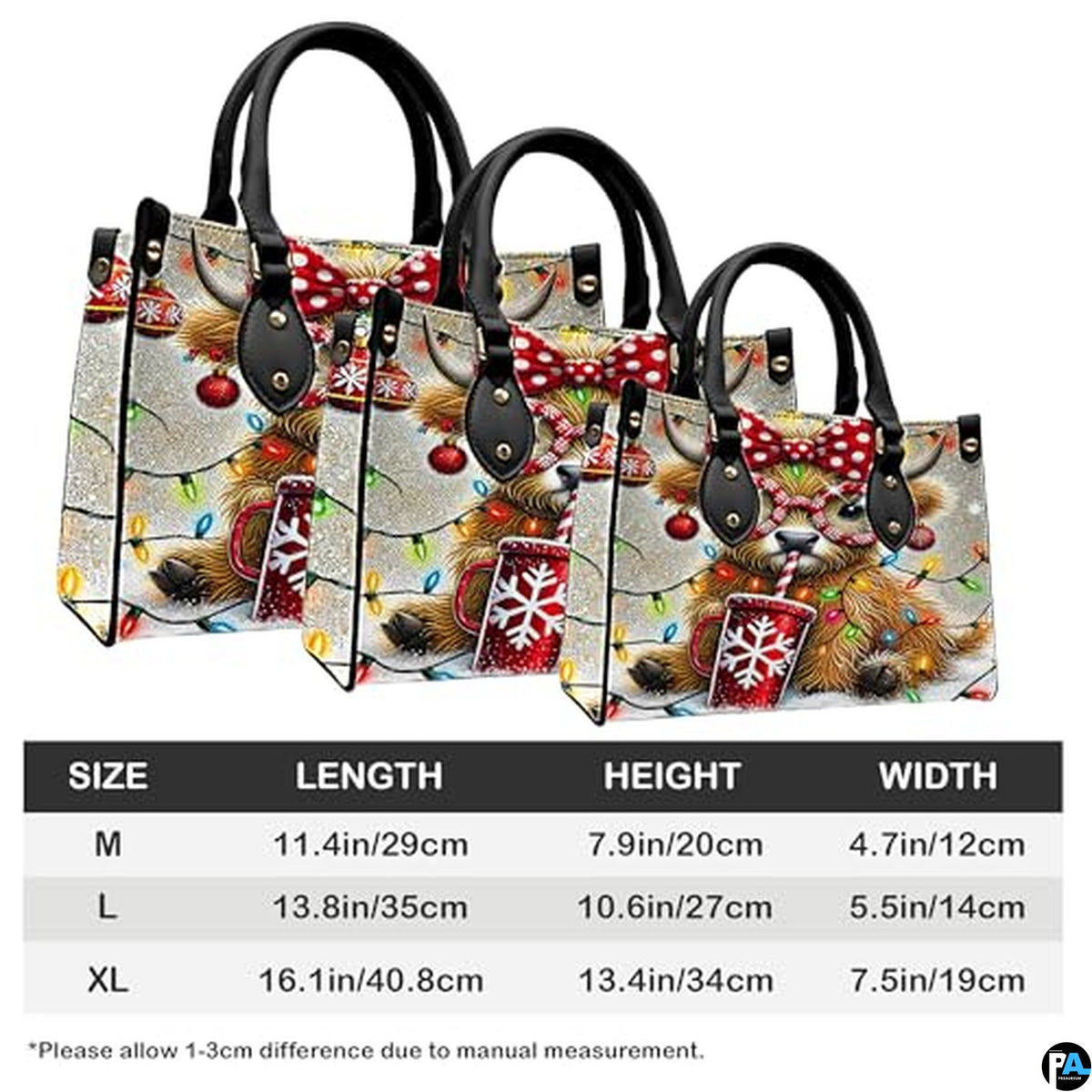 Custom Festive Highland Cow Handbag for Christmas Gift