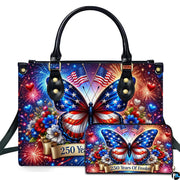 Patriotic butterfly fireworks handbag and matching wallet pair