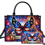 Patriotic butterfly fireworks handbag and matching wallet pair