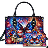 Patriotic Butterfly Fireworks Handbag and Matching Wallet Set