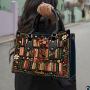 Personalized Book Lover Leather Handbag for Women, 3D Bookstore Library Tote Bag, Literary Gift for Readers, Bookworms
