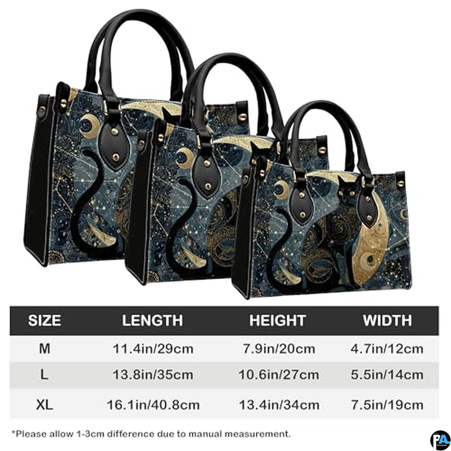 Black Cat Leather Bag – Vintage Cat Art Handbag, Stylish Animal-Themed Purse, Unique Gift for Cat Lovers
