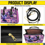 Side profile view of purple hummingbird handbag displaying structured silhouette and proportions.