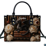 Detailed view of dark wooden library bookshelf backdrop and botanical floral arrangement