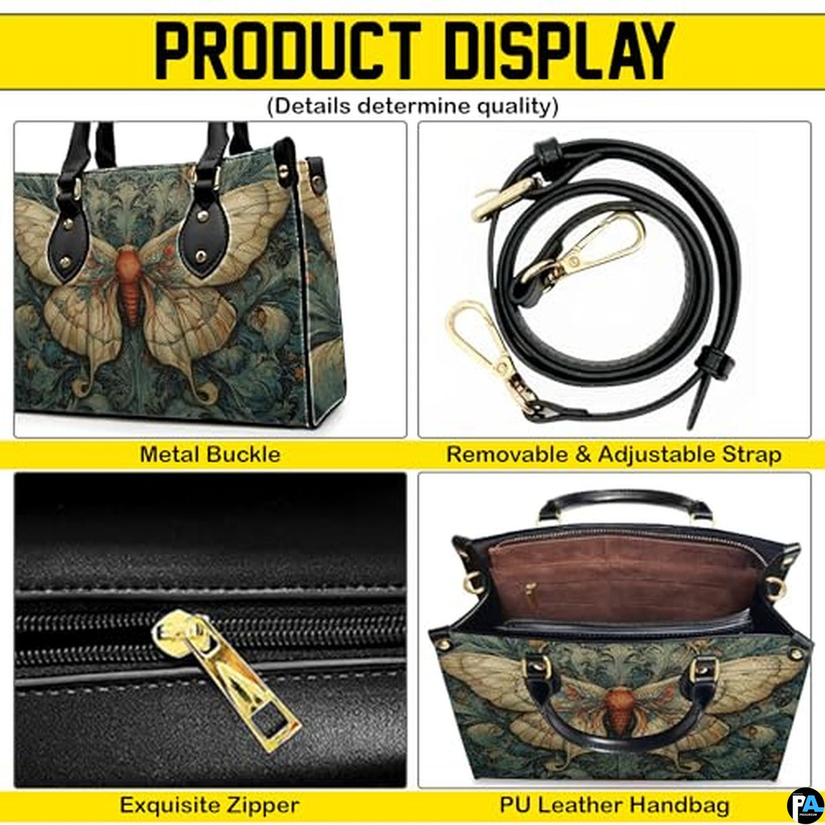 Personalized Butterfly Leather Handbag – Gothic Moon Bag with Adjustable Strap and Matching Witchcore Purse for Women