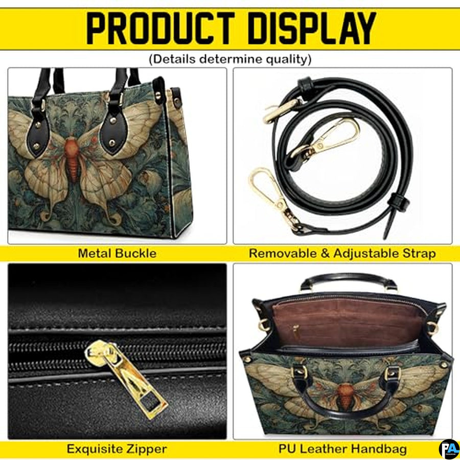 Personalized Butterfly Leather Handbag – Gothic Moon Bag with Adjustable Strap and Matching Witchcore Purse for Women