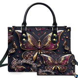 Sculptural Gold Plum Butterfly Handbag and Matching Wallet Set