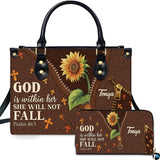 Rustic Sunflower & Cross Accent Handbag & Matching Wallet