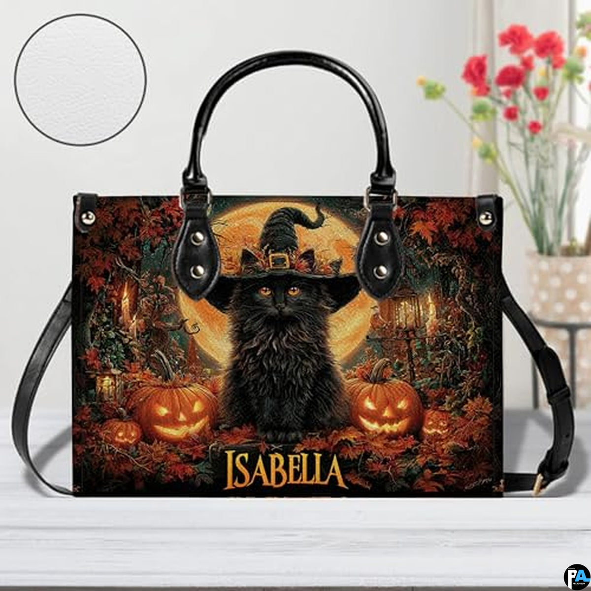 Personalized Halloween Leather Handbag – Custom Witch 3D Printing Effect Purses For Women – Spooky Gothic Shoulder Bag