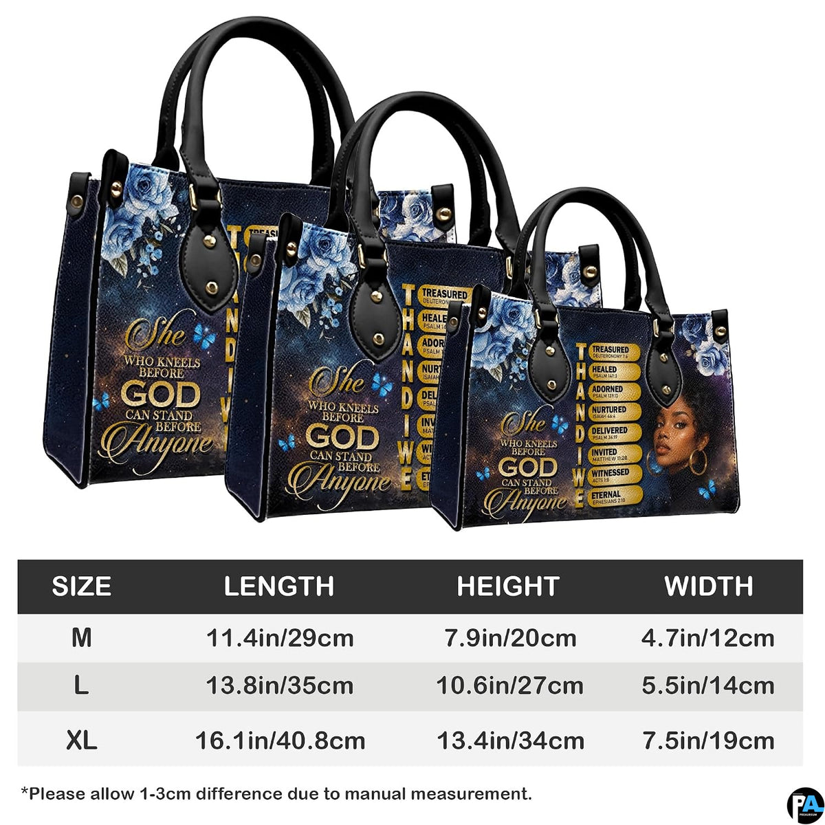 Three proportion formats arranged in graduated perspective displaying Christian scripture artwork.