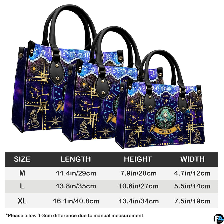 Proportional scaling graphic outlining dimensions for Celestial Maiden Satchel Handbag.