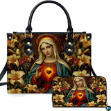 Our Lady of Lilies Virgin Mary Floral Art Handbag and Wallet Set