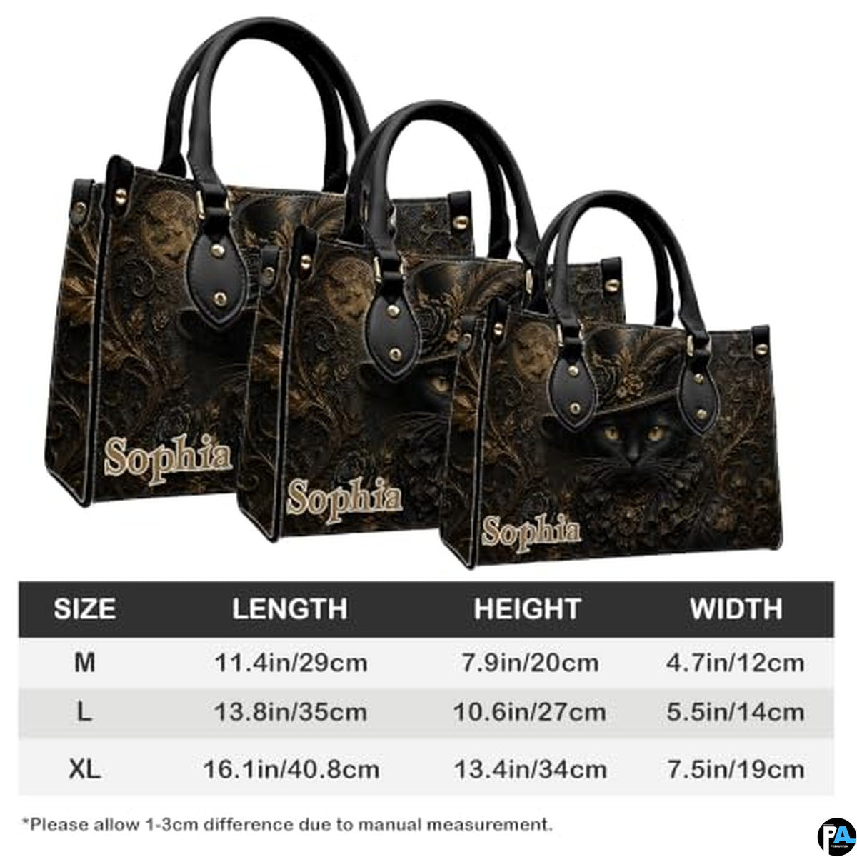 Personalized Halloween Gothic Leather Handbag Custom Raven Black Cat Purse Dark Fantasy Shoulder Bag Gift for Women