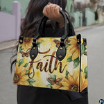 Golden sunflower handbag paired with matching wallet showcasing unified botanical floral theme.