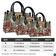 Handbag dimension chart indicating medium, large, and extra large size measurements.